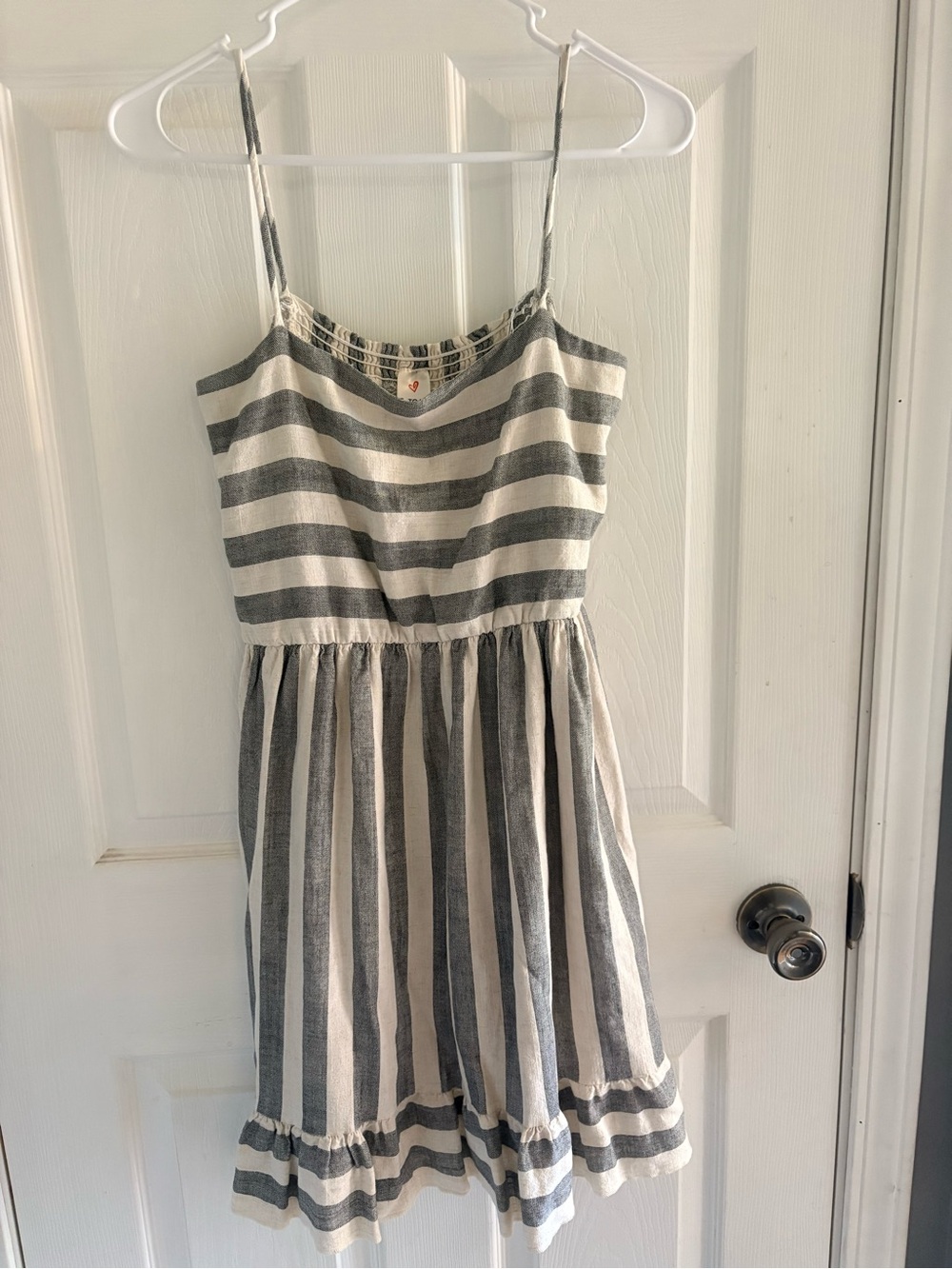 Striped Spaghetti Strap Sundress in Gray and Cream